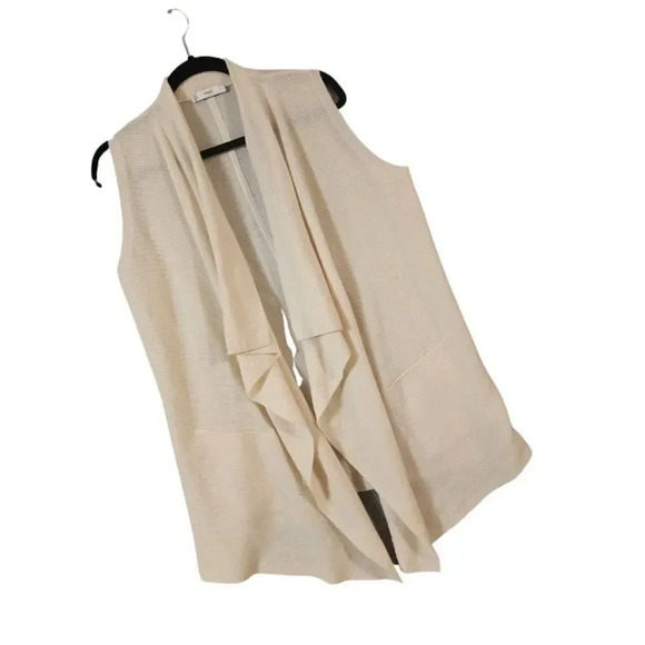 Vince Cream Wool and Cashmere Cardigan Sleeveless Waterfall Front Size Small - Picture 5 of 6
